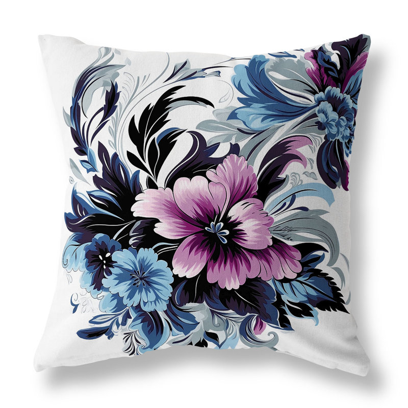 Coussin Botanic Bliss, H 16 po x l 16 po, Floral mauve / bleu