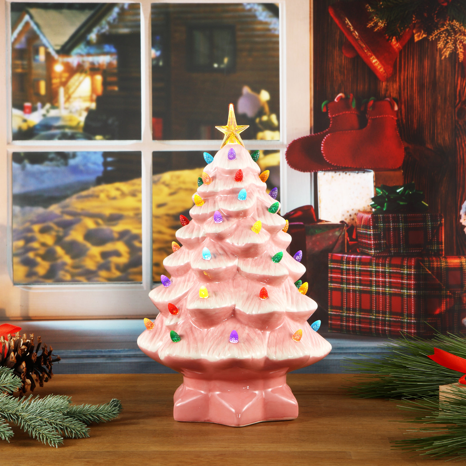 Nostalgic White Ceramic Tabletop Tree, Pink