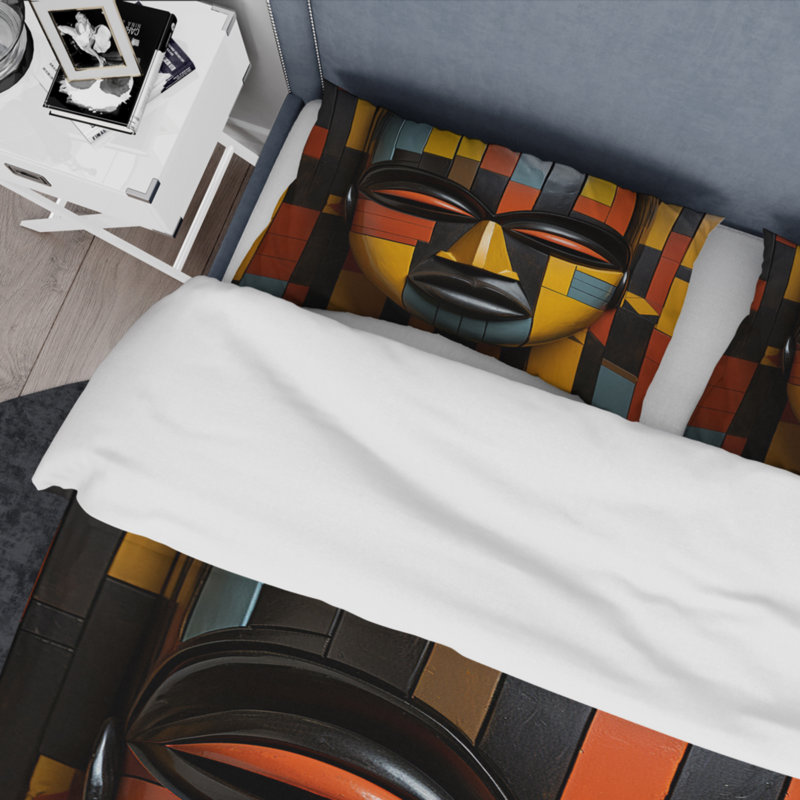 Masque de tribu africain Kente II - ensemble de housse de couette tribal africain - microfibre de polyester