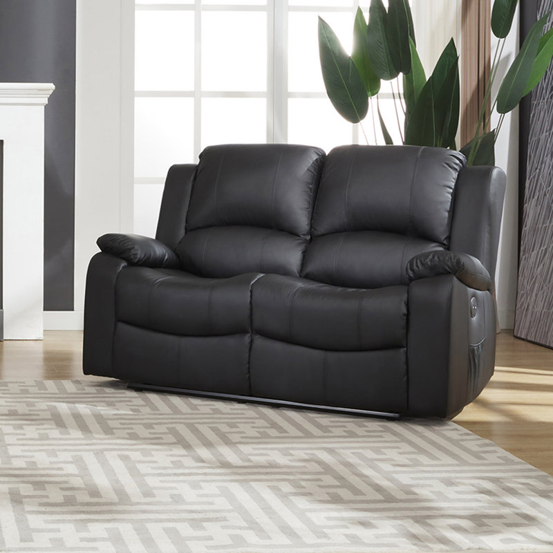 Abelle 2 Seater Faux Leather Electric Reclining Sofa, Black Faux Leather