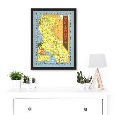 Hysterical Map Lindgren 1948 California Pictorial - Single Picture Frame Print