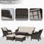 Ensemble de conversation de patio en osier 6 pièces avec coussins, canapé 3 places, chaises, repose-pieds et table basse en métal 6 pièces-454177596-454177592