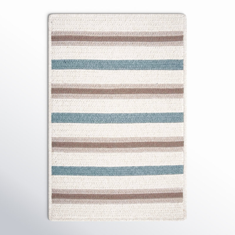 Tapis à rayures réversibles en mélange de laine bleu / brun / beige clair Chung, Rectangle 2 pi x 3 pi