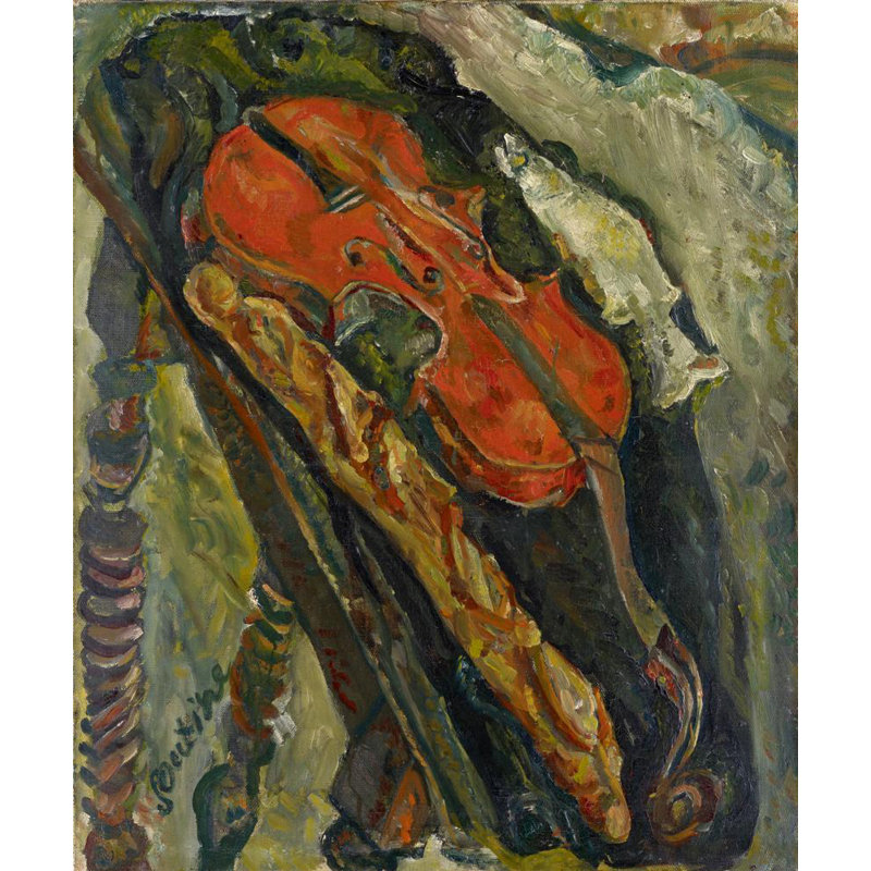 «Still Life with Violin, Bread and Fish» par Chaïm Soutine - Art mural sur toile tendue avec châssis, H 40 po x l 28 po