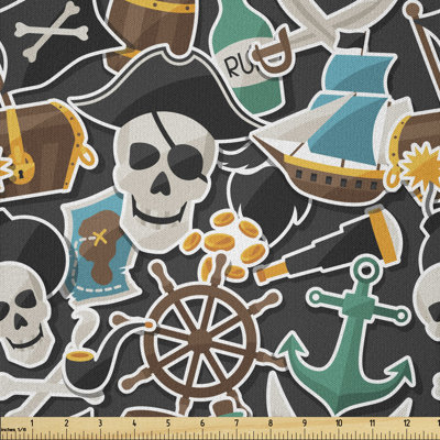 Daxtyn Jolly Roger Bottle Anchor Treasure and Map Multi-Purpose Fabric