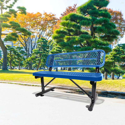 4 pi Banc d'extérieur en acier avec dossier bleu