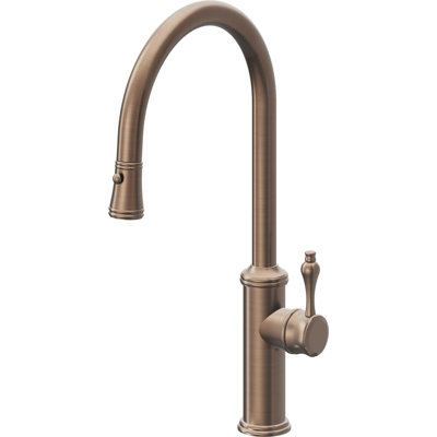 Davoli Pull-Down Kitchen Faucet with Button Sprayer - High Arc Spout