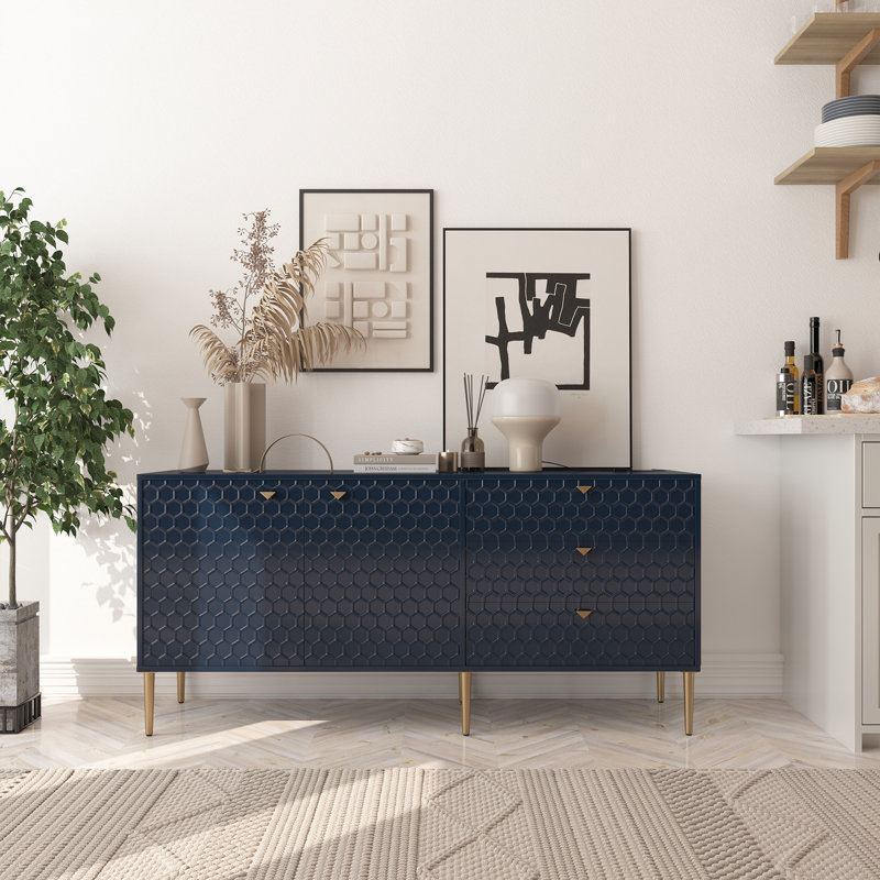 Buffet 60 po avec 3 tiroirs Derrico, Bleu