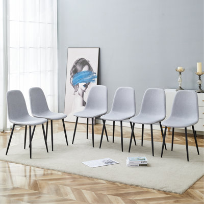 Comfortable Linen-Cotton Dining Chair Set - Six Pieces In Light Gray.Integrated Seat And Backrest,Linen-Cotton Material,Modern Home Matching.