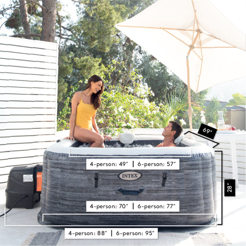 Intex PureSpa Plus Gray Inflatable Square Hot Tub Spa with Maintenance Kit