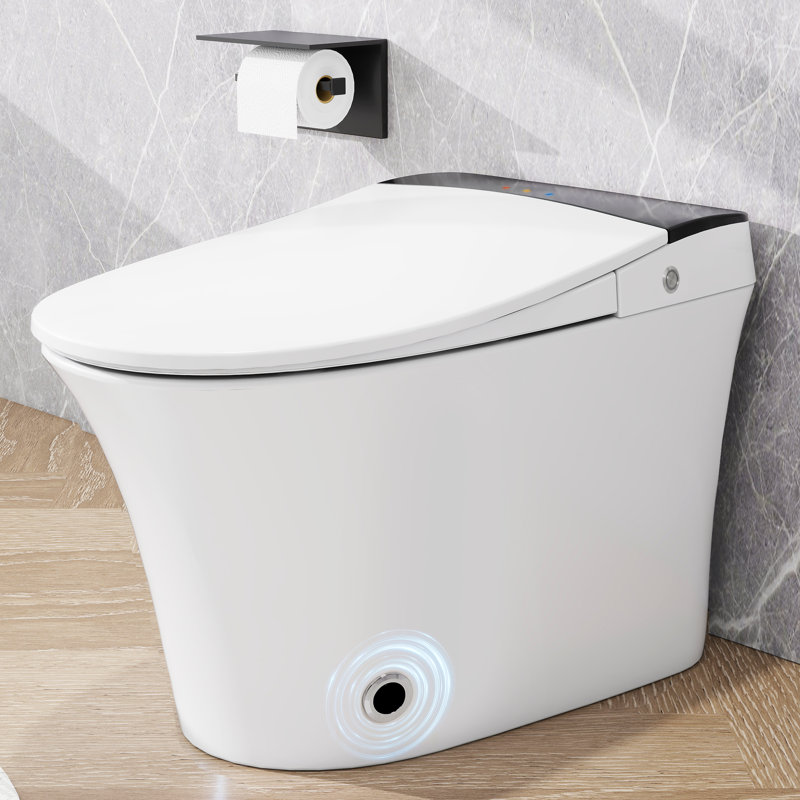 Toilette intelligente avec siège chauffant, chasse d'eau à capteur de pied, veilleuse douce et batterie de secours, cuve en céramique à haute température