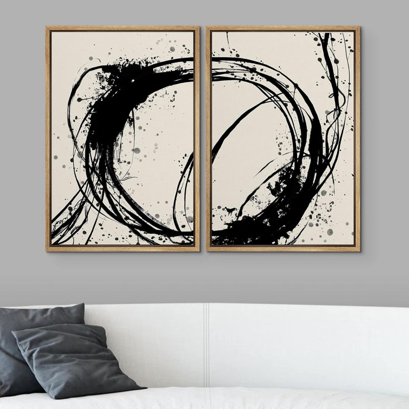 «Geometric Graffiti Paint Stroke Circles», 2 pièces, H 36 po x l 24 po, Naturel