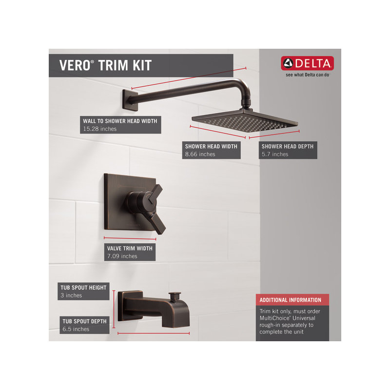 Vero Volume Control Tub and Shower Faucet with Monitor, Rubbed Bronze