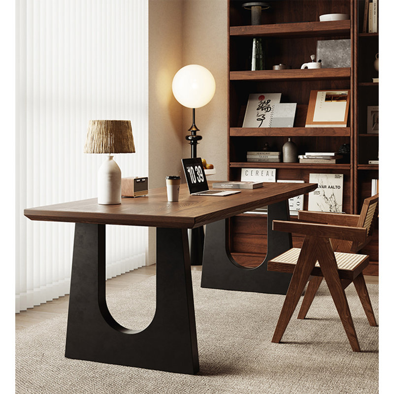 Table rustique en bois de pin avec base en fer noir, 29.5" H x 86.6" W x 35.4" D