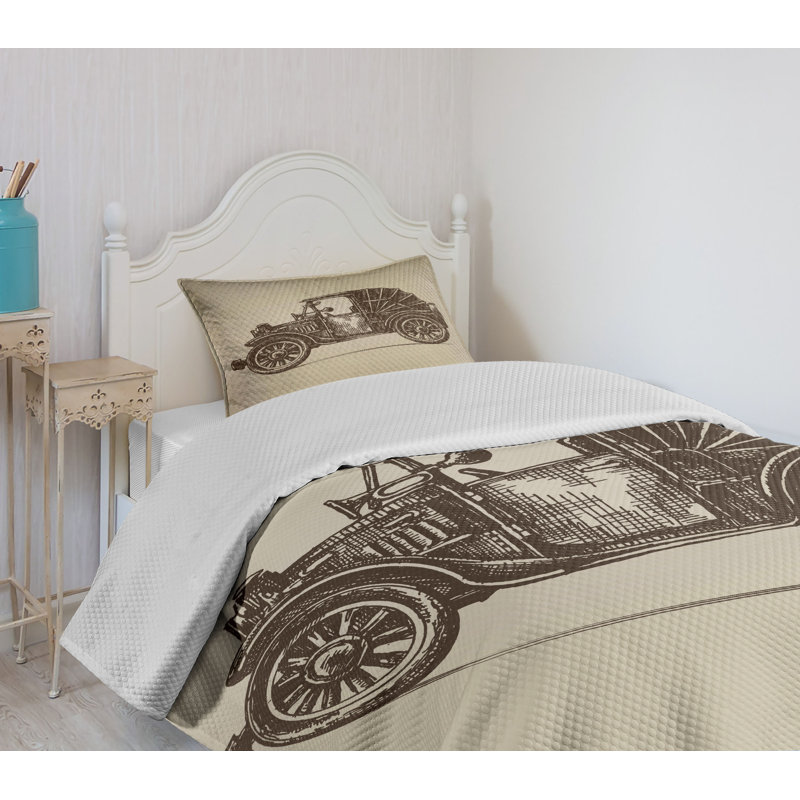 White Quilted Twin Bedspread Set with Pillow Sham