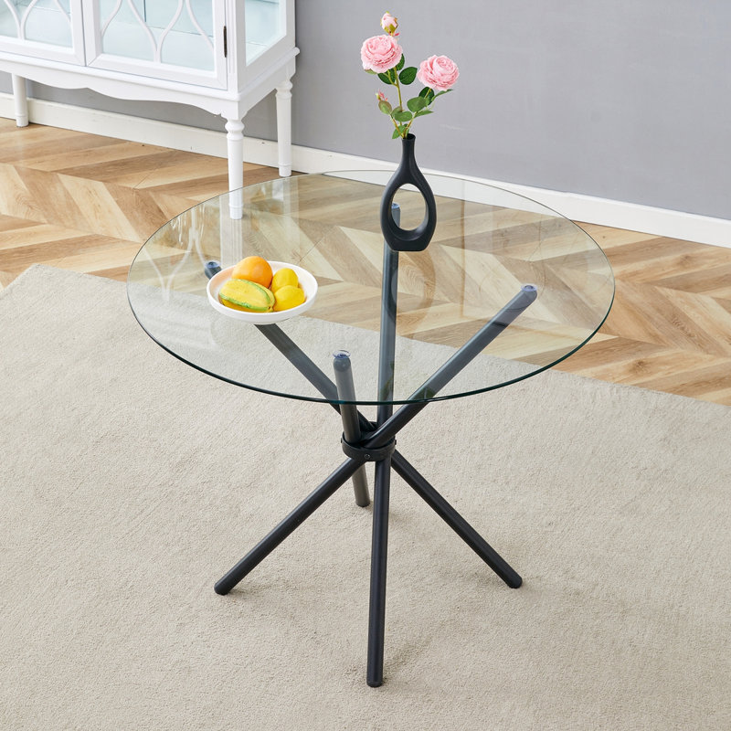 Table ronde circulaire en verre trempé transparent