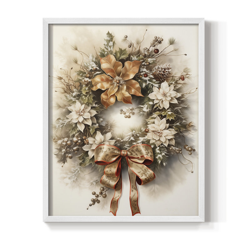 «Christmas Holiday Art», reproduction encadrée en bois massif, H 15 po x l 12 po, White