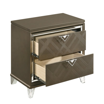 Table de chevet moderne champagne foncé avec deux tiroirs et une construction lisse