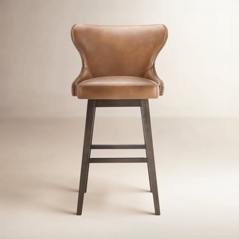 Carline Caraline Swivel Counter & Bar Stool, Bar Stool (30" Seat Height), Wax Brown Faux Leather