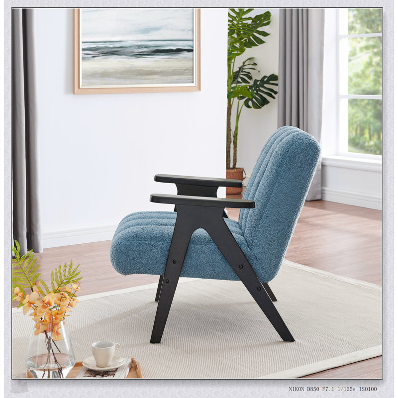 Chaise d'appoint moderne en peluche avec structure en bois, tissu doux pour un confort et une conception élégante, Bleu