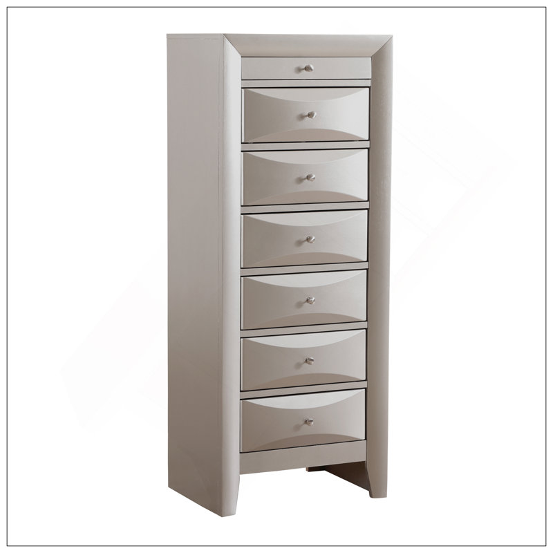 Commode pour femme 7 tiroirs Marilla, champagne argenté, Champagne