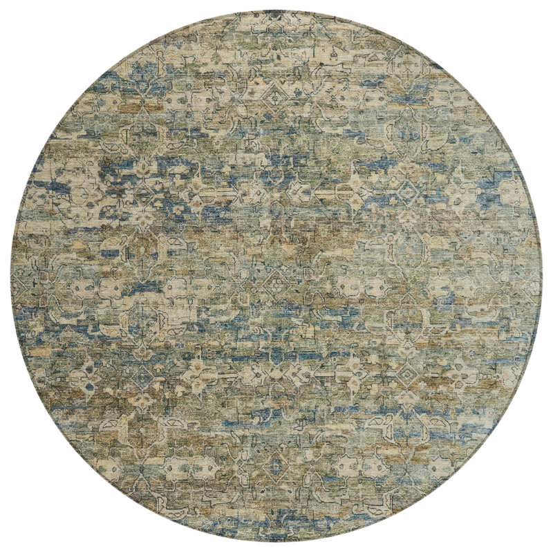 Machine Washable Indoor/Outdoor Chantille ACN2324 Ikat Rug, Round 8'