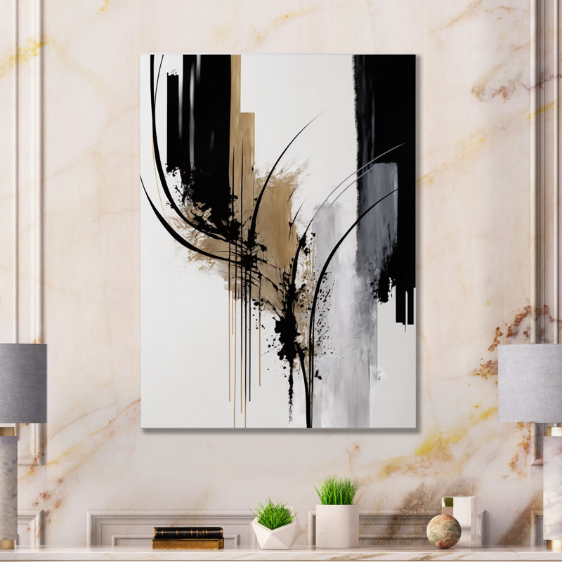 Avetik noir et blanc Expression II - art mural moderne sur toile, H 40 po x l 30 po, Toile tendue, Sans cadre
