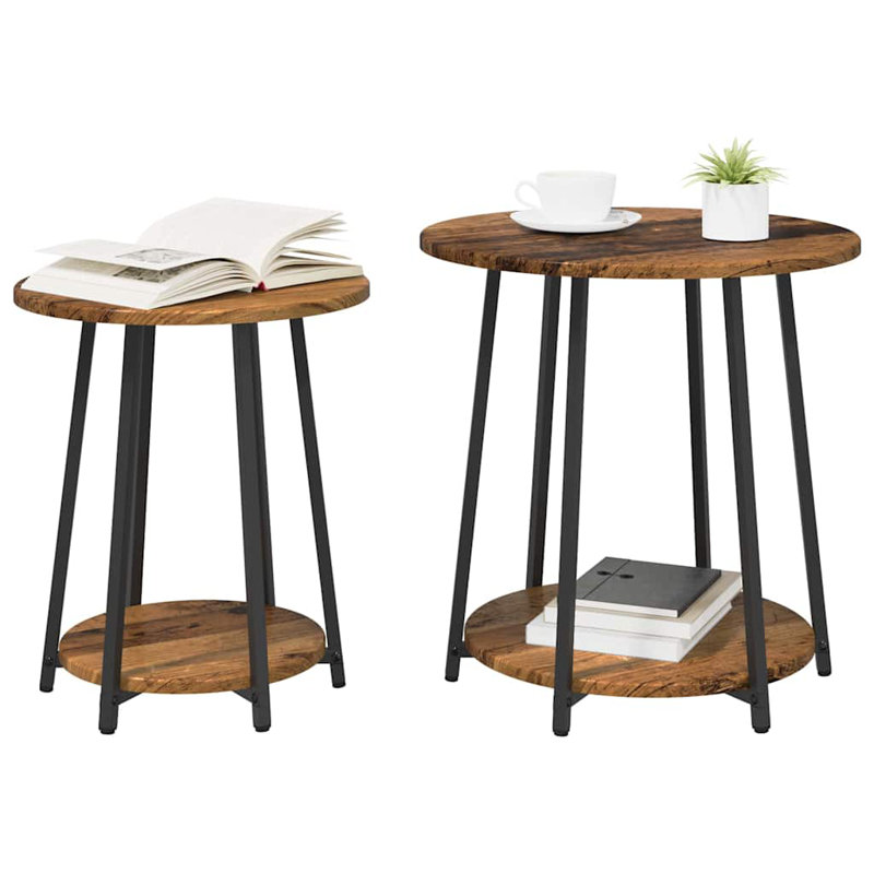  Side Table Set With Shelf 2 Pcs Black Oak 50 X 50 X 51 Cm, Old Wood