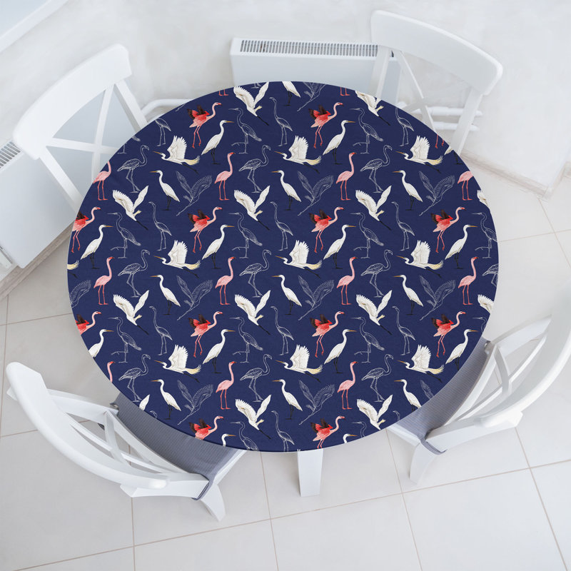 Mercer41 Navy Blue Fitted Round Tablecloth Indigo Multicolor