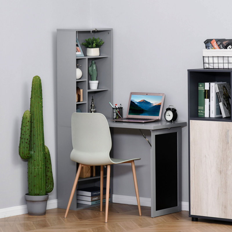 Bureau de bureau mural pliable avec tableau noir et tablette latérale pliable, Grey