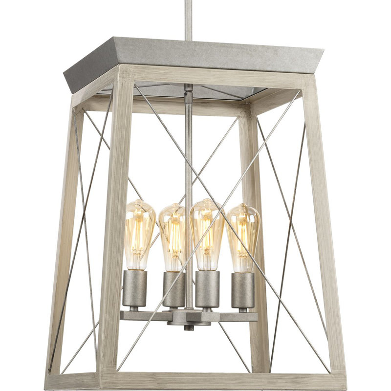 Lustre rectangulaire à 4 lumières Jamii-Leigh, Galvanisé