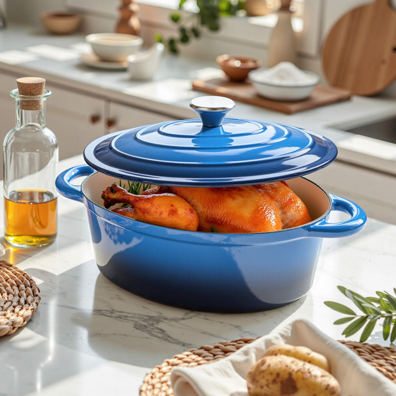 Faitout en fonte émaillée avec couvercle, batterie de cuisine antiadhésive recouverte d'émail avec deux poignées pour la cuisson du pain