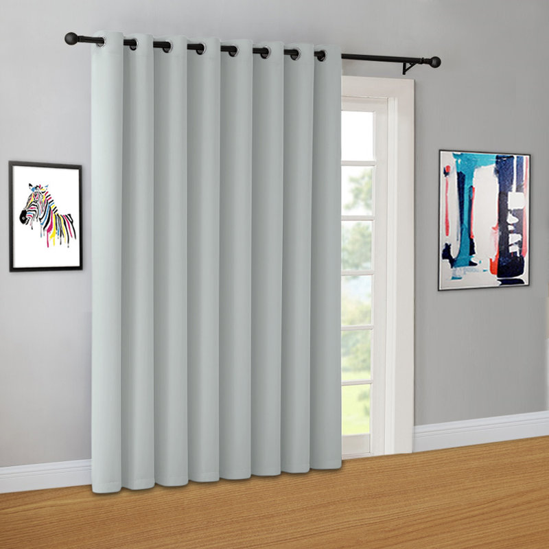 NICOLE PATIOS Extra Wide Solid Room Darkening Curtain Panel, 102" W x 96" L, Light Gray
