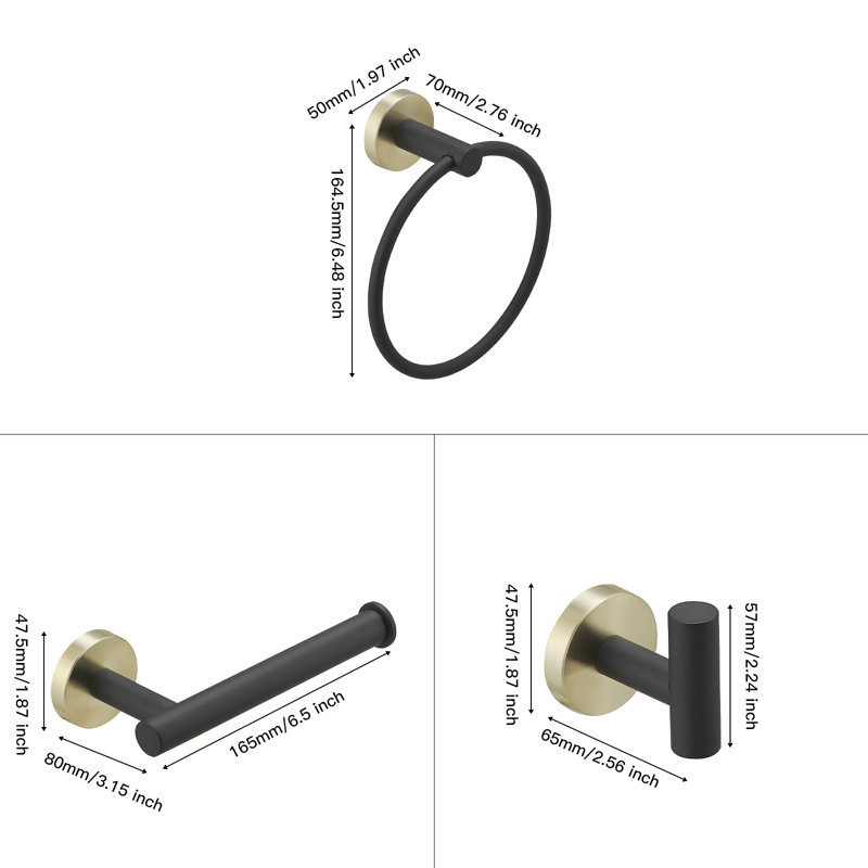 4 - Piece Bathroom Hardware Set, Gold/Black