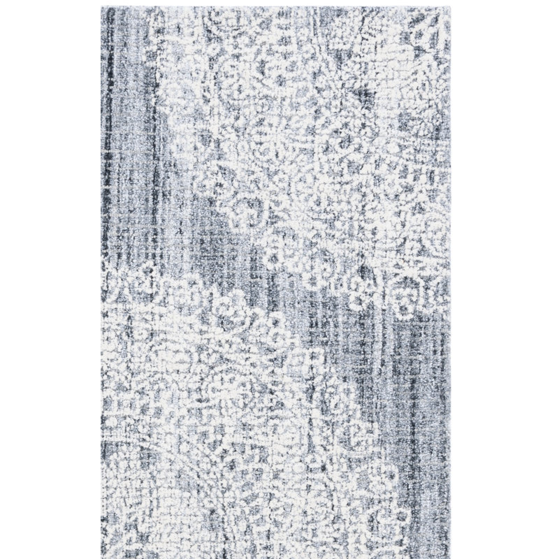 Tapis gris / ivoire en coton et laine touffetés à la main ébène, Carré 6 pi