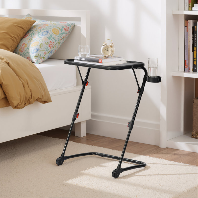 Table-plateau pliable ajustable avec 4 hauteurs et 3 angles d'inclinaison, table pliable pour ordinateur portable, table à collation avec porte-gobelet pour lit et canapé, sans assemblage requis, noir