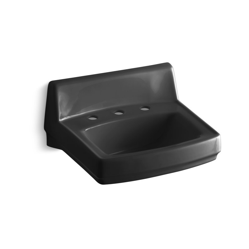 Lavabo de salle de bain mural rectangulaire en porcelaine vitreuse avec trop-plein Greenwich, Noir, Centres de 8 po, Noir
