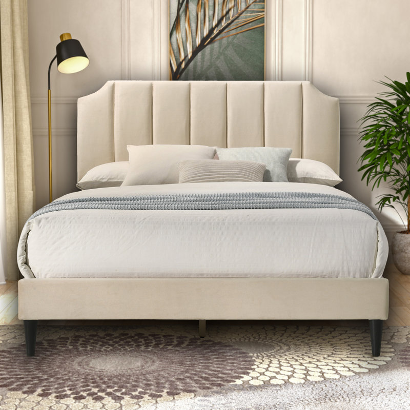 Audrei Upholstered Double Bed, Beige
