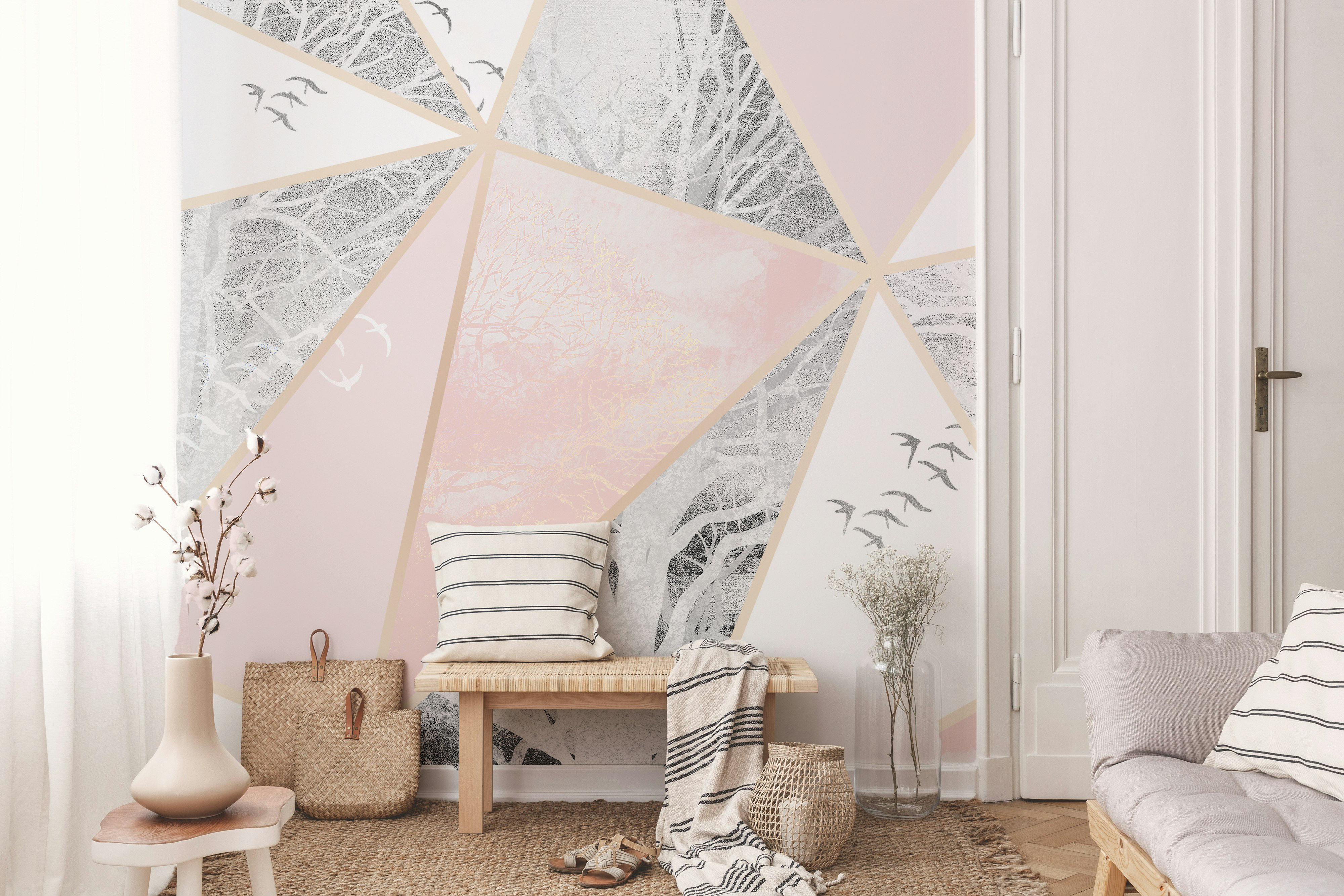 Ebern Designs Abstract Marble Geometric Shapes Removable Wallpaper ... - Textured Geometric Shapes For Small Spaces Decor