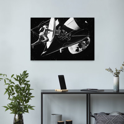 Illustration 1960S Weightless Astronauts Eva Extravehicular Activity Assembling Reflector For Space Station Science Sci-Fi Moon Classic Retro Vinta...