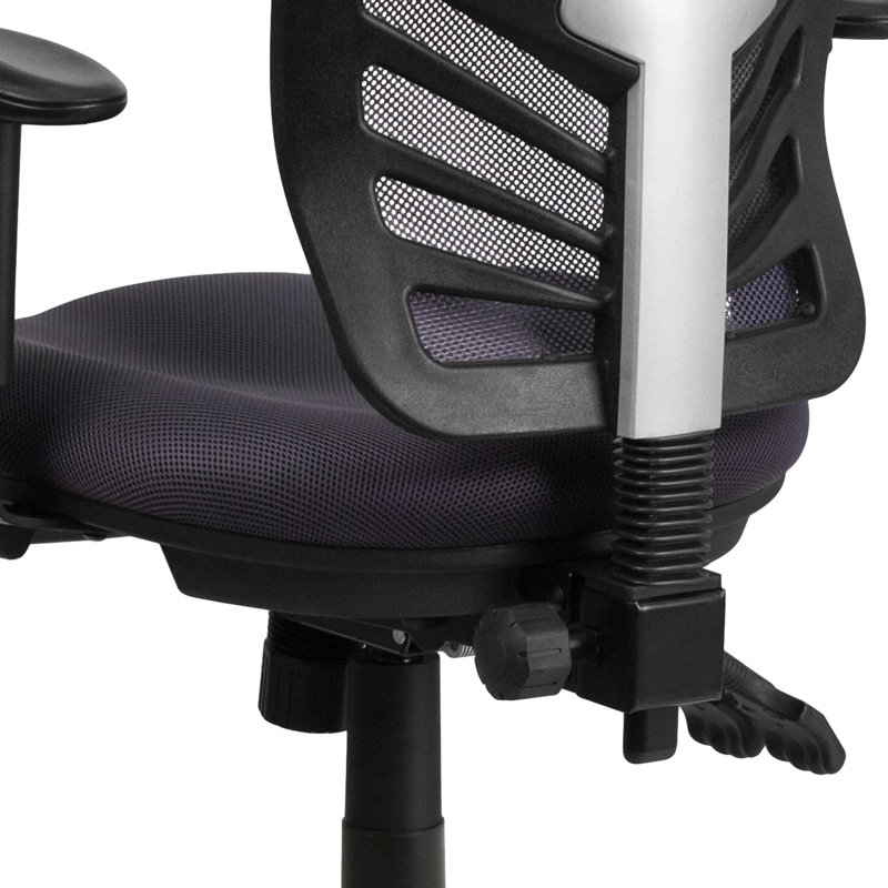 Chaise de bureau ergonomique en filet à dossier moyen avec accoudoirs réglables Siyer, Gris foncé, Noir