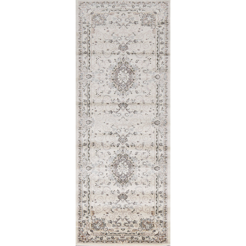 Tapis floral oriental ivoire, Rectangle 2 pi 7 po x 7 pi 10 po
