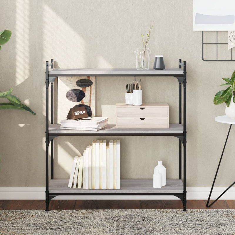 Aaleigha 86cm H x 30cm W Metal Standard Bookcase, Grey Sonoma, 86cm H x 30cm W x 80cm D