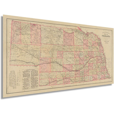 " Vintage 1885 Nebraska Map "