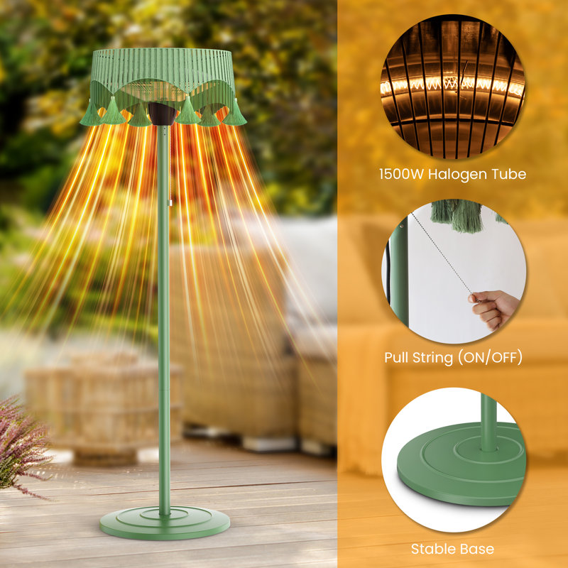 Chauffe-terrasse autoportant rétro 1500W avec abat-jour à pampille décoratif, Vert