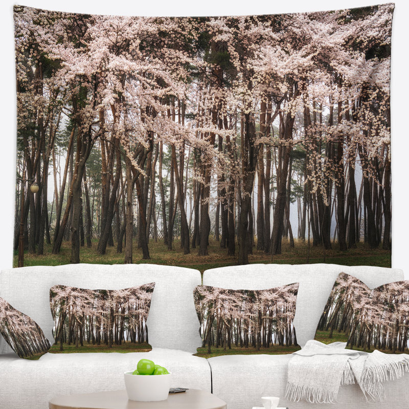 Tapisserie d’arbre en pin à fleurs en pin paysager, H 78 po x l 92 po