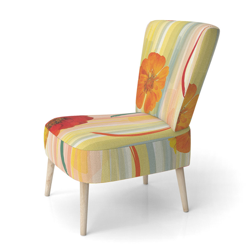 Chaise d'appoint rembourrée à motif jaune et orange rayé
