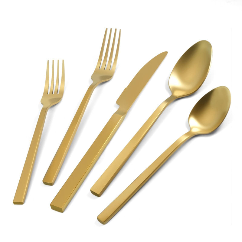 Ensemble de couverts en acier inoxydable 20 pièces pour 4, ensemble de couverts en acier inoxydable 18/10 avec finition mate et poignée cubique ergonomique, service de vaisselle complet