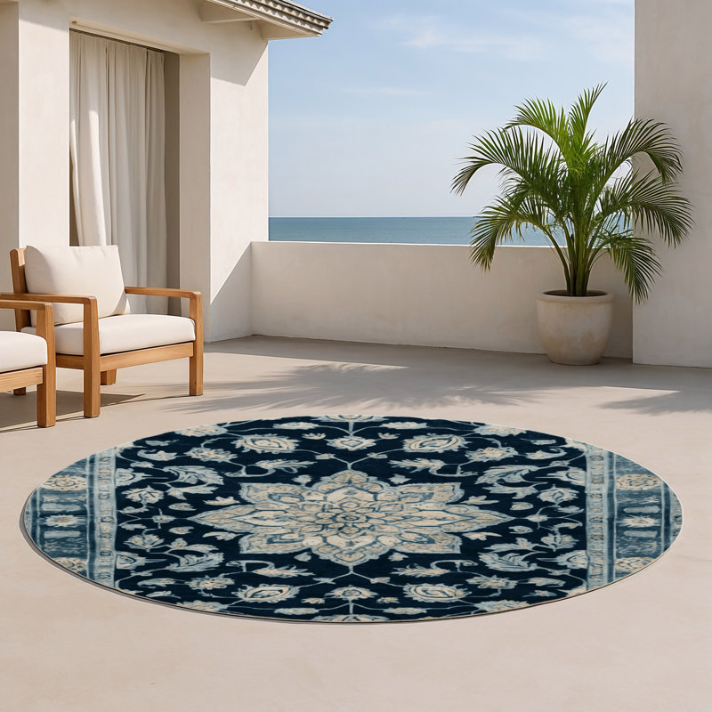 Overdyed Green Indoor and Outdoor Area Rug, Round 5'