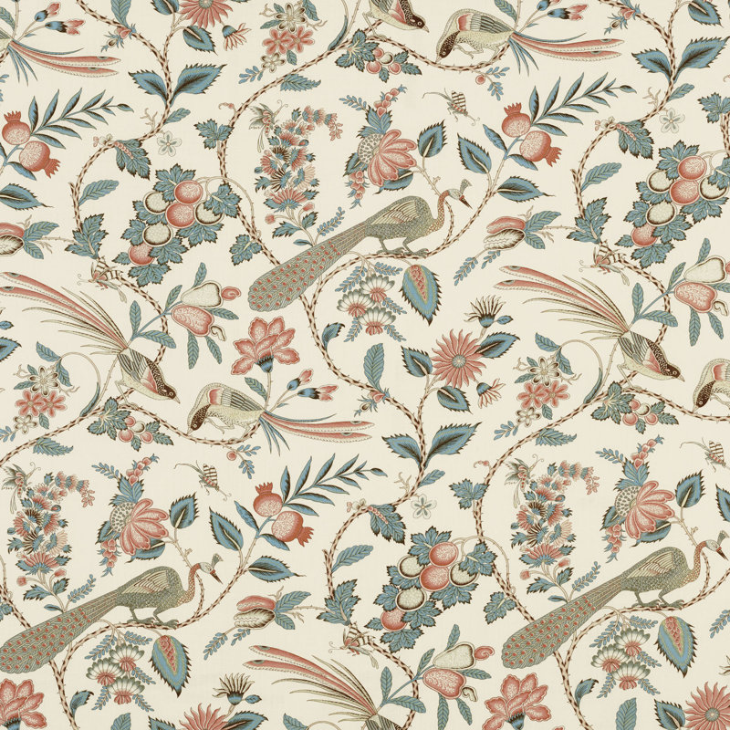 Tissu campagne, Paon / rouge